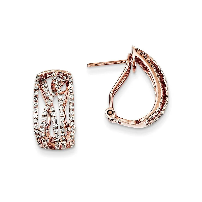 14k Rose Gold Diamond Omega Back Earrings (L-18 mm, W-9 mm)