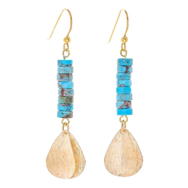 NOVICA Sea Gold, Brass and reconstituted turquoise dangle earrings - 2.6*0.5