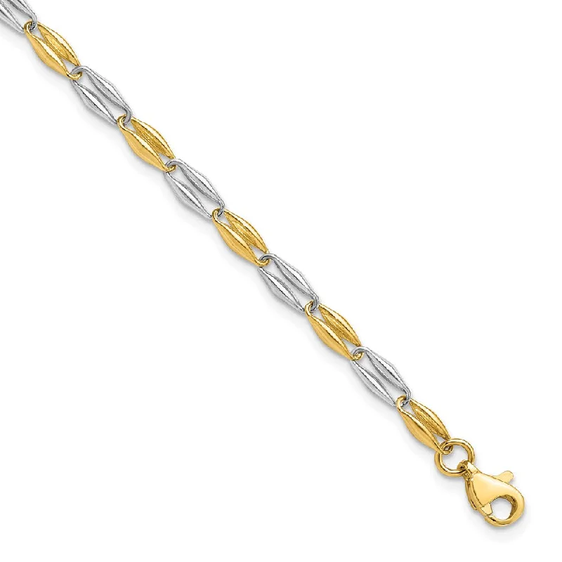 14k Two Tone Gold, 3.5mm Puffed Link Chain Bracelet, 7.25 Inch