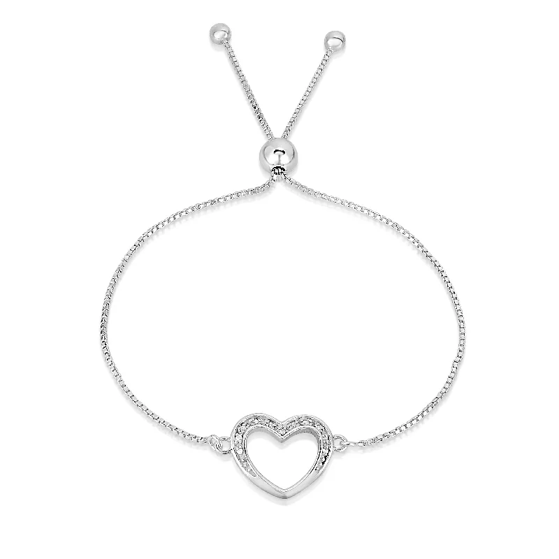 Italian Sterling Silver Adjustable Heart Charm Bracelet