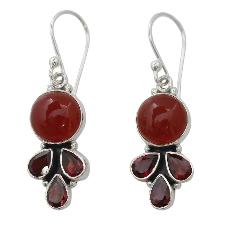 NOVICA Handmade Sterling Silver 'Ardent Color' Carnelian Garnet Earrings (India) - 1.7*0.5