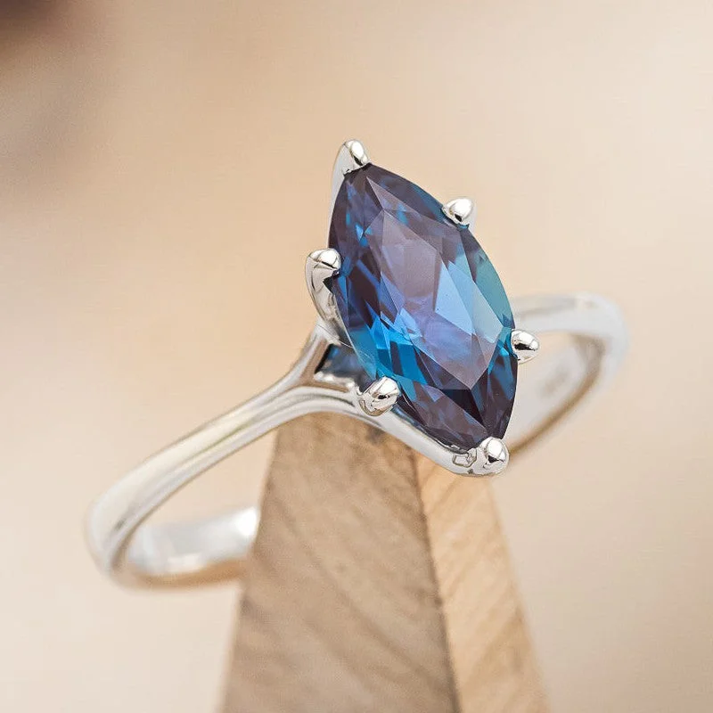 "TULIP" - MARQUISE LAB-GROWN ALEXANDRITE SOLITAIRE ENGAGEMENT RING