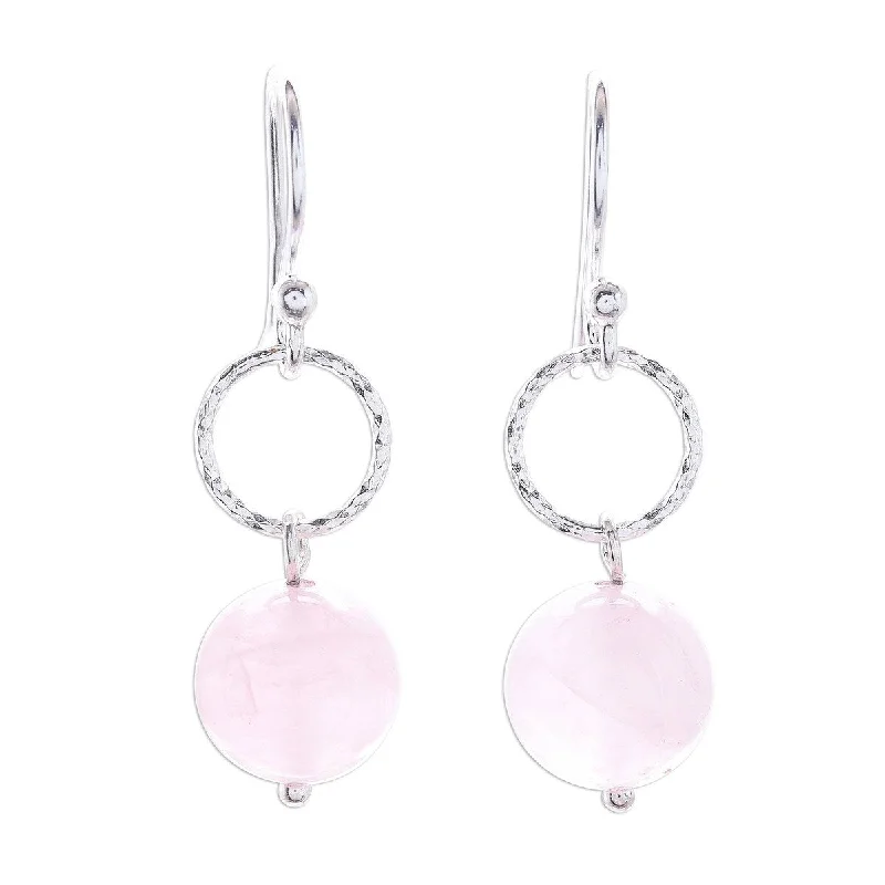 NOVICA Ring Shimmer, Rose quartz dangle earrings - 1.1*0.3