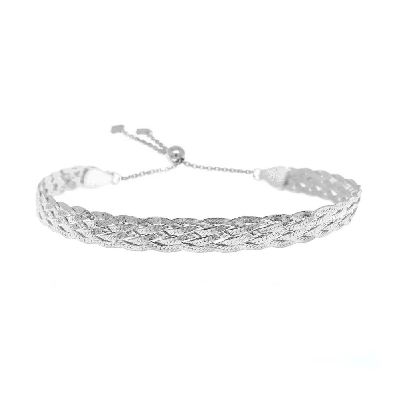 Italian Made Sterling Silver Adjustable Braided Herringbone Bracelet