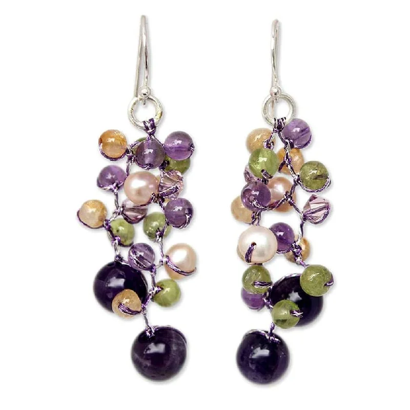 Handmade Multi-gemstone 'Mystic Passion' Pearl Earrings (3.5-4 mm) (Thailand)