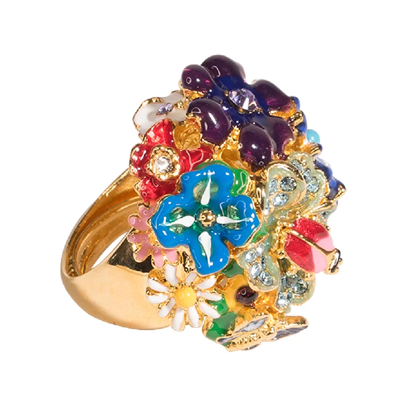 Multicolored Flower Adjustable Ring