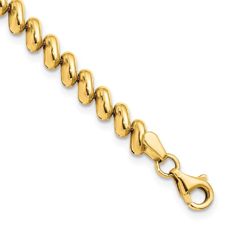 5mm 14k Yellow Gold San Marco Diagonal Link Chain Bracelet, 7 Inch