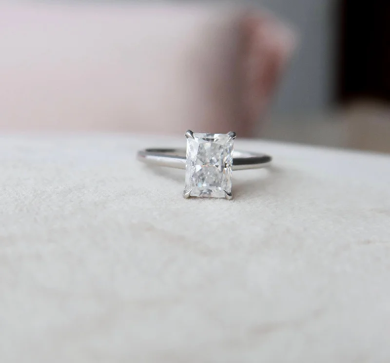 2 CT Radiant Cut Hidden Halo Moissanite Engagement Ring