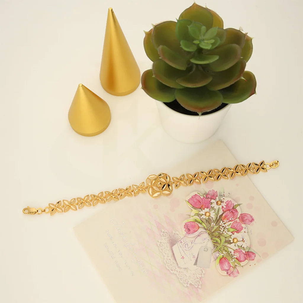 Gold Flower and Leaf Bracelet 21KT - FKJBRL21KM5165