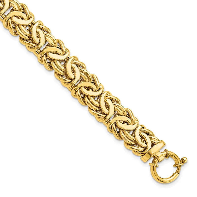 Italian 12mm Byzantine Chain Bracelet in 14k Yellow Gold, 7.5 Inch