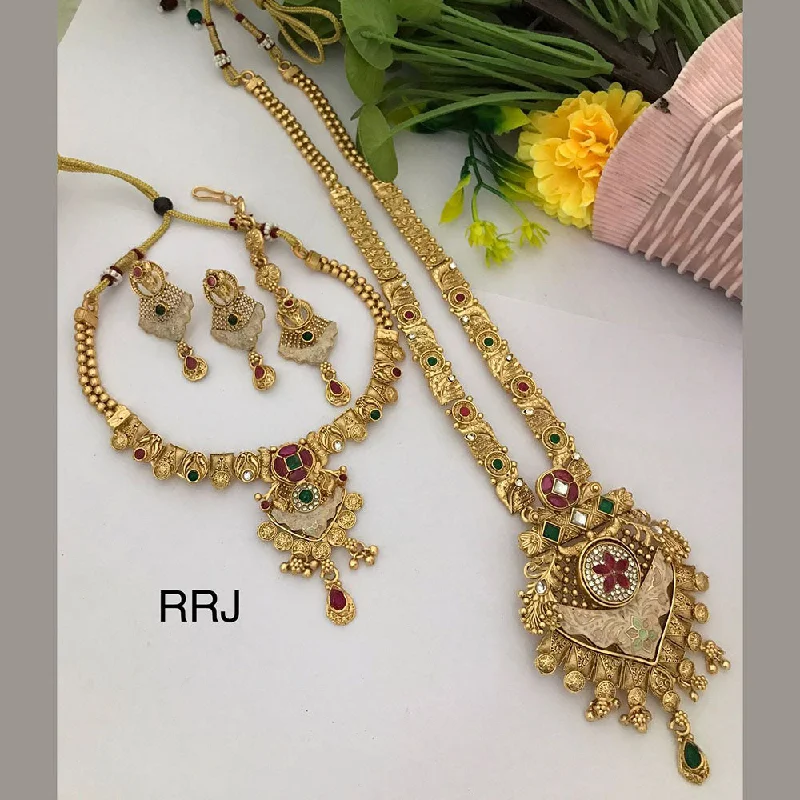 FS Collection Gold Plated Pota Stone Combo Necklace Set