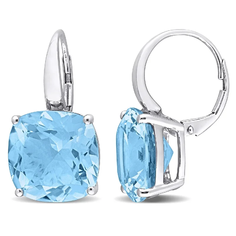 Miadora 23 1/3ct TGW Sky Blue Topaz Leverback Earrings in 14k White Gold