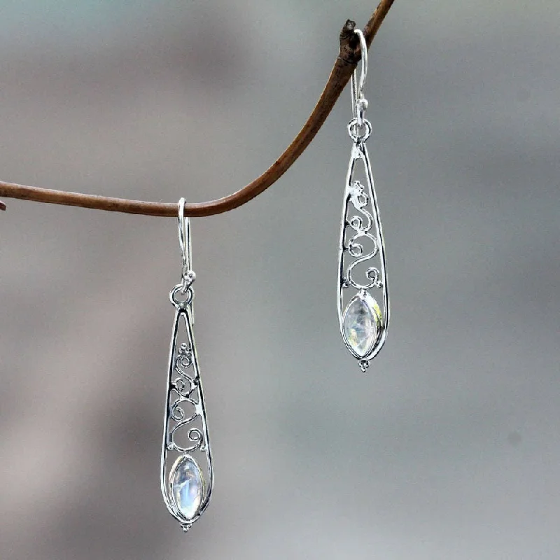 Sterling Silver 'Jasmine Dew' Rainbow Moonstone Earrings