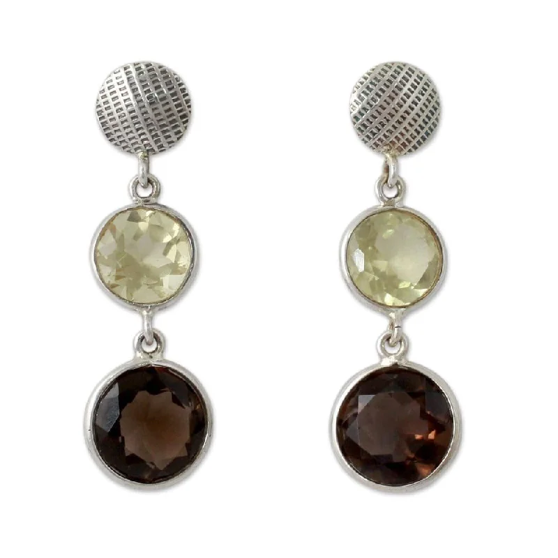 Sterling Silver 'Smoke and Fire' Quartz Earrings (India)