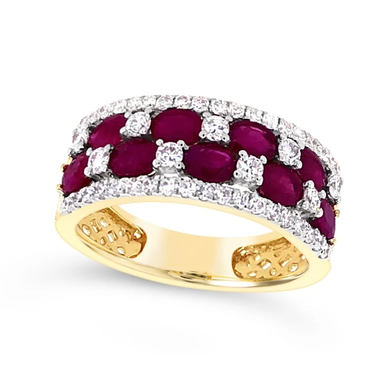 Ruby and Diamond Checkerboard Design Ring