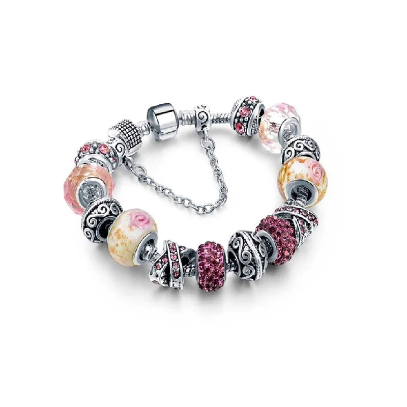 Genuine Murano And Crystal Charm Bracelet Made With Swarovski Elements