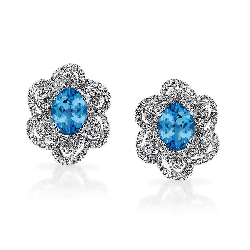 Auriya 3 1/5ct Fancy Oval-cut Blue Topaz Halo Diamond Stud Earrings 9/10ctw 18k Gold