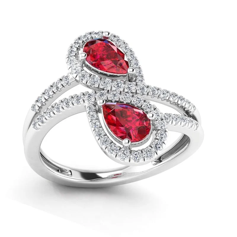 3ctw "Toi et Moi" You & Me Ruby Pear Cut Diamond Halo Ring