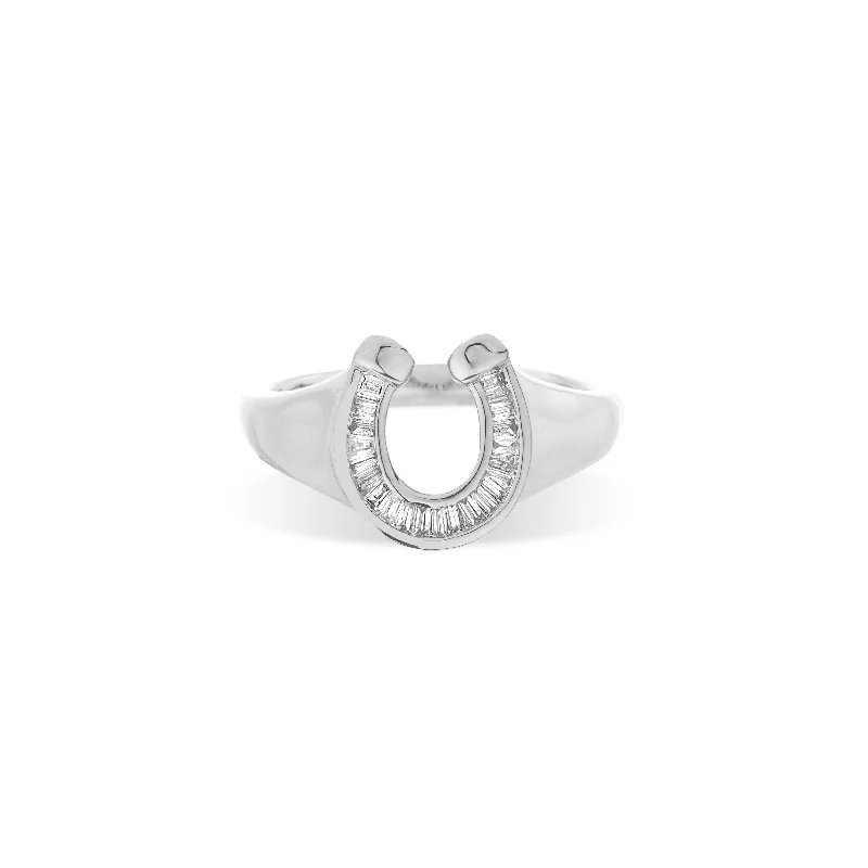 Baguette Horseshoe Signet Ring in Sterling Silver