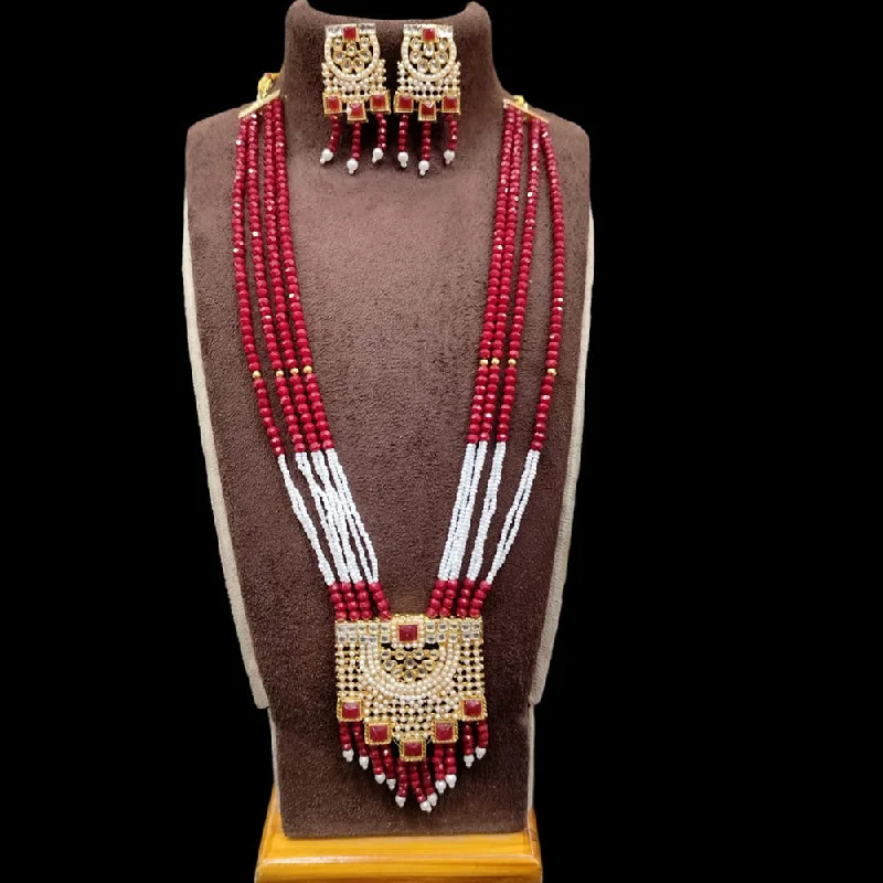 Akruti Collection Gold Plated Kundan Stone And Beads Long Necklace Set