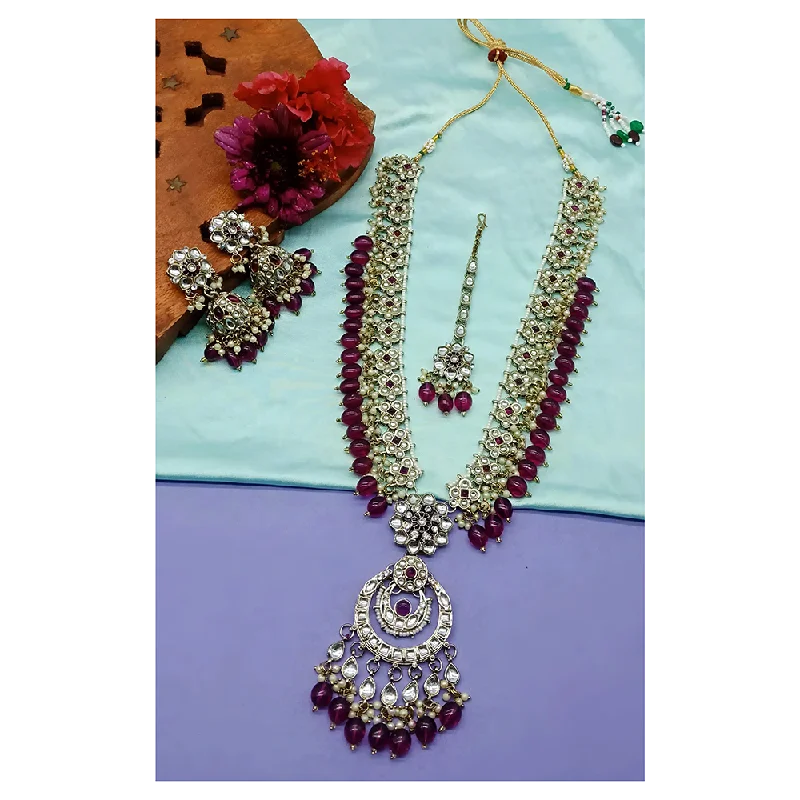 Gehana Mahal Kundan Stone And Meenakari Pearls Long Necklace Set