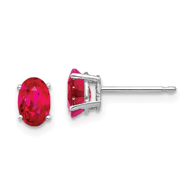 14k White Gold Ruby Stud Earrings (L-6 mm, W-4 mm)