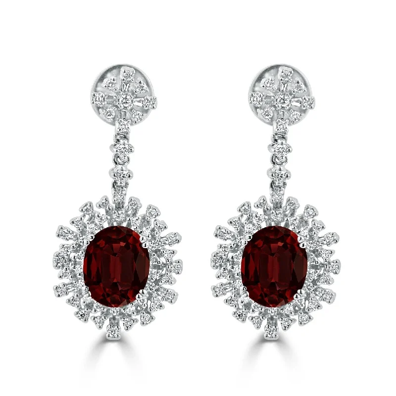 Auriya 5 5/8ct Fancy Oval-cut Garnet Halo Diamond Drop Earrings 1 1/3ctw 18k Gold