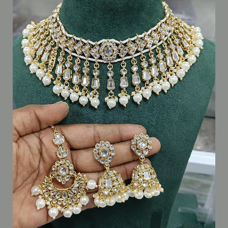 Rani Sati Jewels Gold Plated Kundan Stone And Pearls Necklace Set