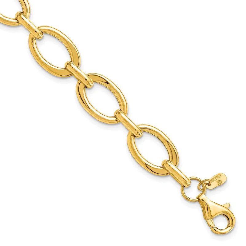 14k Yellow Gold 9mm Polished Cable Link Chain Bracelet, 7.25 Inch