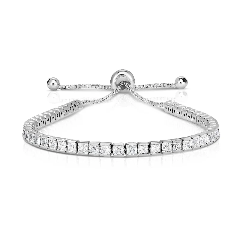 Adjustable Princess-Cut Tennis Bracelet Made with Swarovski Elements