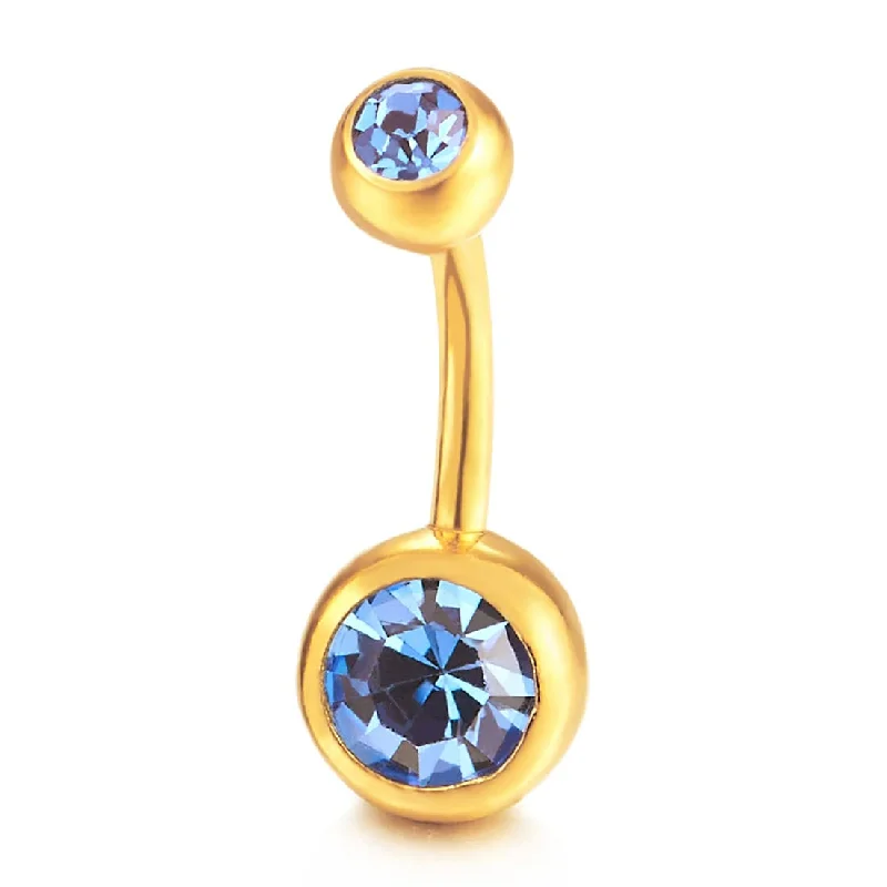 Surgical Steel Gold Belly Button Ring Body Jewelry Piercing Ring Navel Ring with Blue Cubic Zirconia