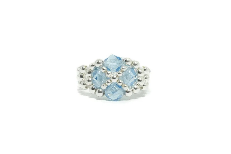 Czech Glass Floret Ring, Silver