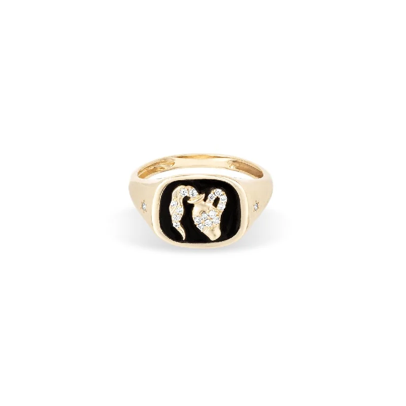 Zodiac Ceramic + Diamond Aquarius Signet Ring