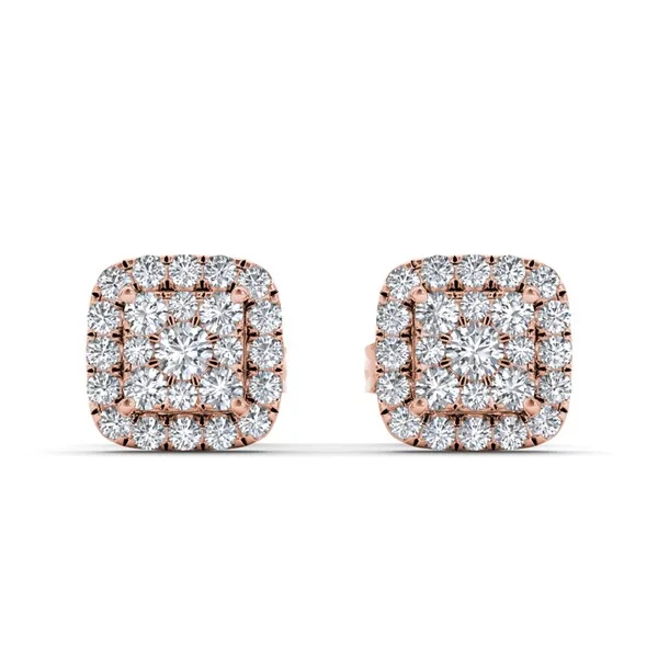 De Couer IGI Certified 10k Rose Gold 1/2ct TDW Diamond Cluster Halo Earrings - Pink