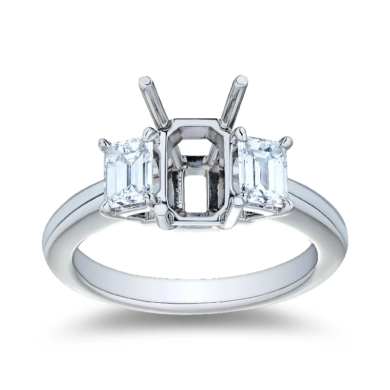 .80ctw Three Stone Semi Mount Platinum Engagement Ring