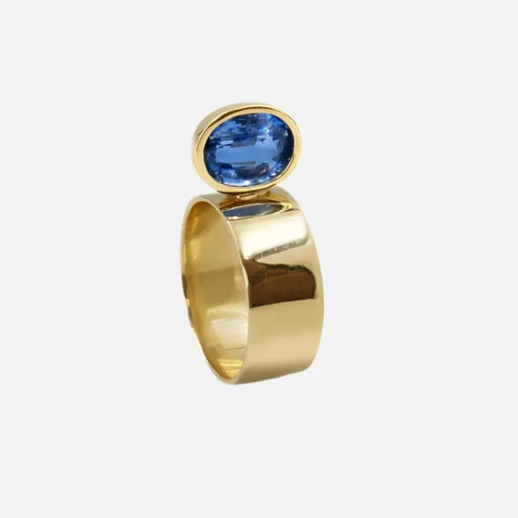 Perched Setting Ring with Oval Blue Himalayan Kyanite