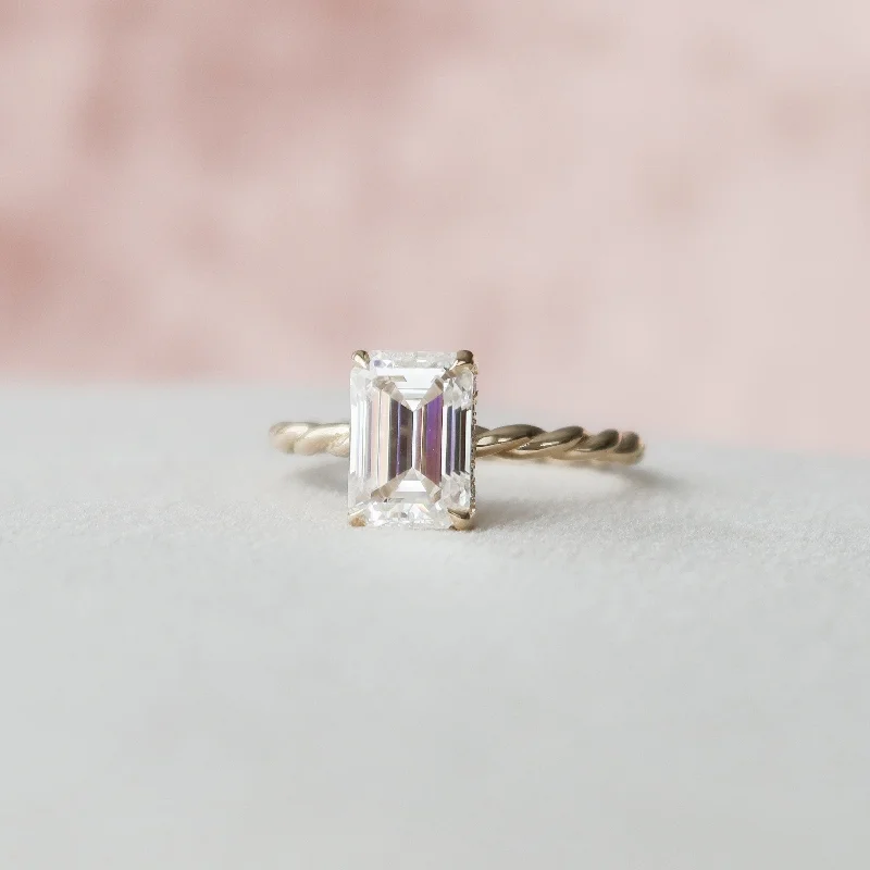 2 CT Emerald Cut Braided Moissanite Engagement Ring