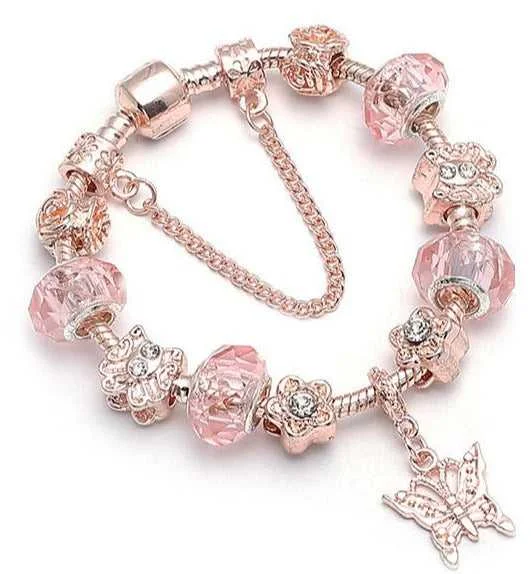 18K Rose Gold Plated Butterfly Charm Bracelet Made With Swarovski Elements