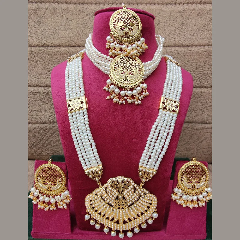 FS Collection Gold Plated Pearls Double Necklace Set