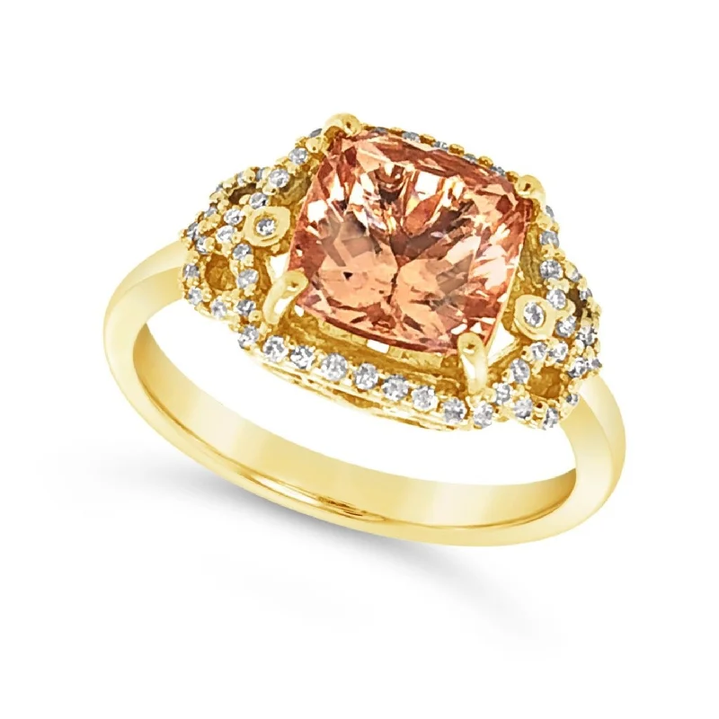 Cushion Cut Morganite and Diamond Halo Ring