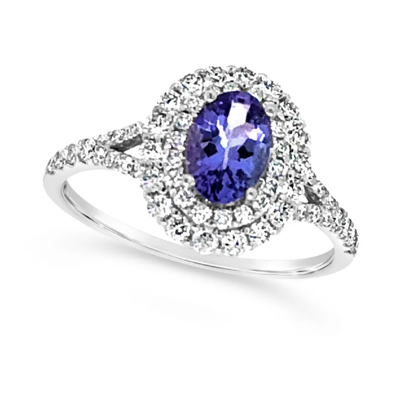 Oval Tanzanite and Diamond Halo Ring