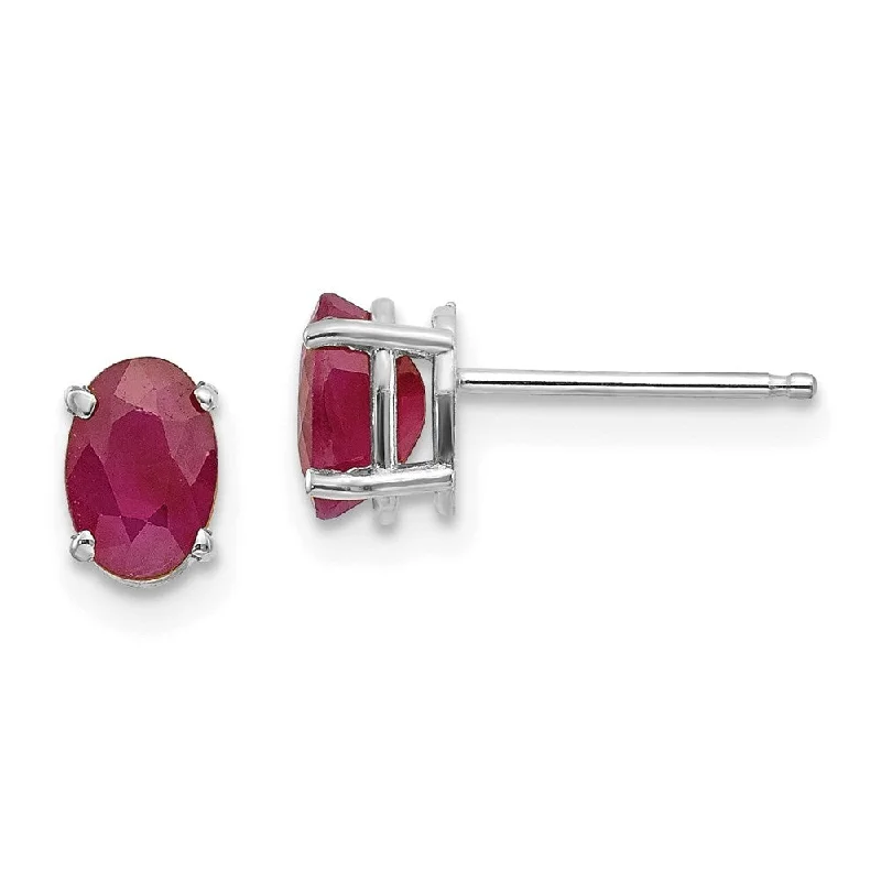 14k White Gold 6x4 Oval Ruby Earrings (L-6 mm, W-4 mm)