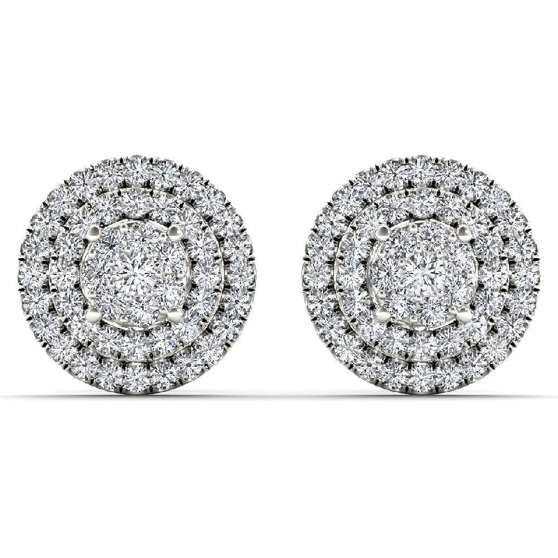 De Couer IGI Certified 10k White Gold 1/2ct TDW Diamond Cluster Double Frame Stud Earrings - White H-I