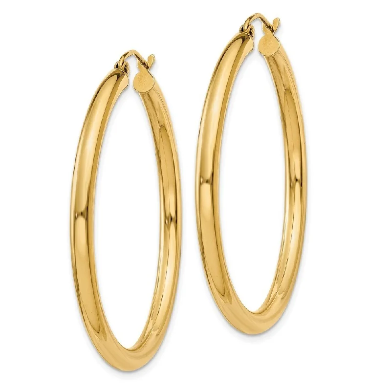 Diamond2Deal 14K Yellow Gold 3mm Lightweight Tube Hoop Earrings (L- 40 mm, W- 3 mm)