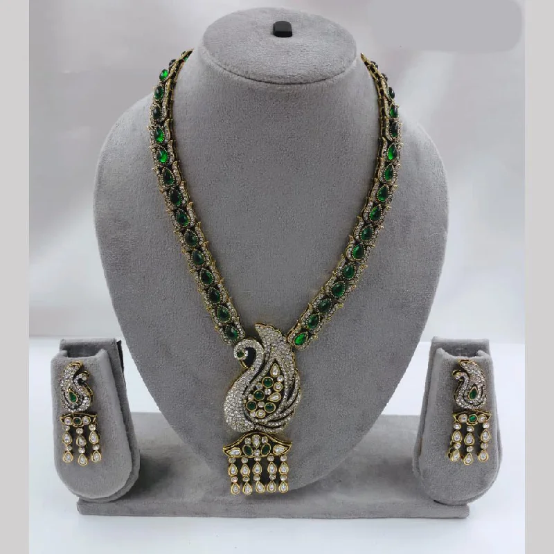 FS Collections Gold Plated Kundan And Austrian Stone Peacock Necklace Set