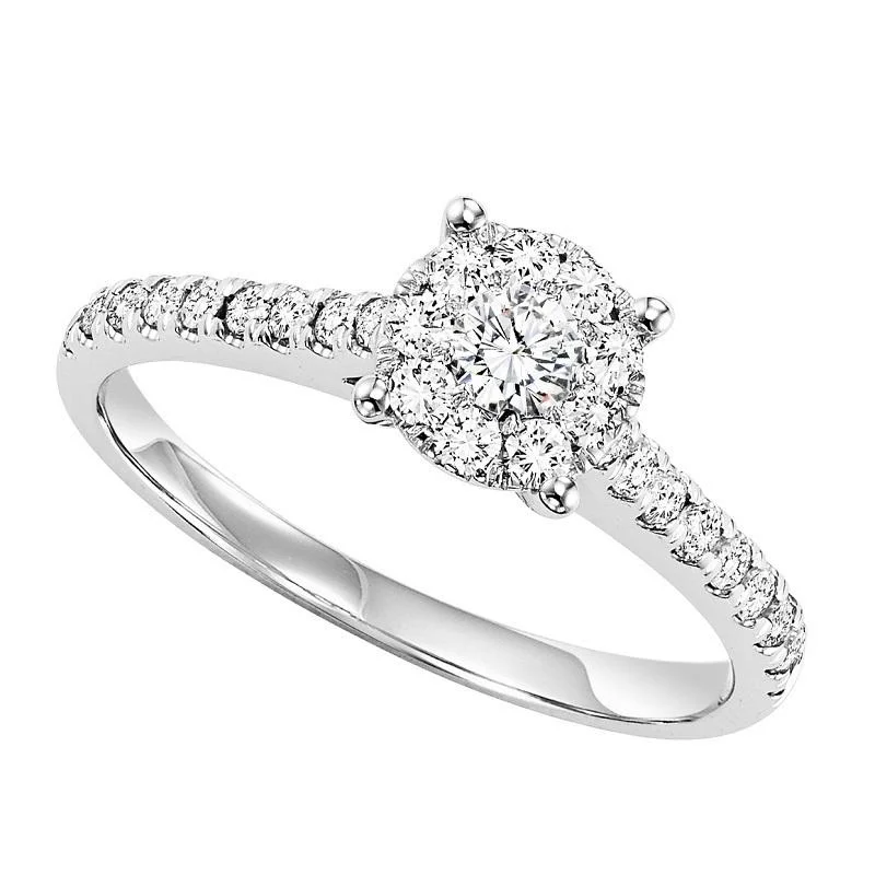 14K White Gold Cluster Head Diamond Engagement Ring 1/2 ctw