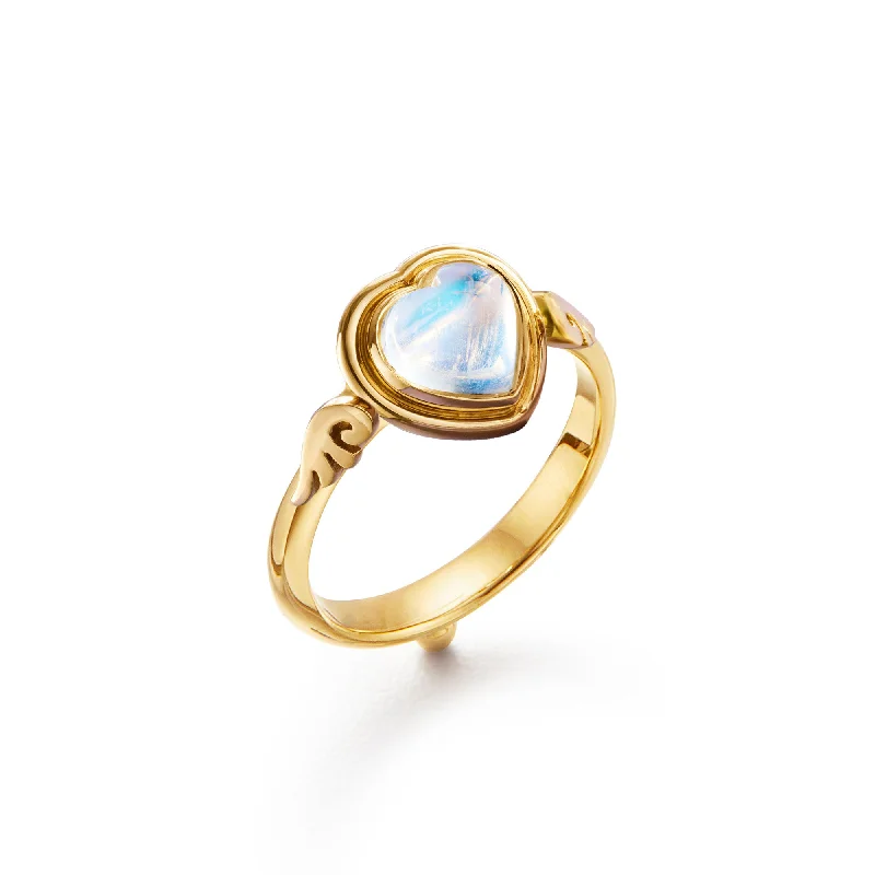 18K Blue Moonstone Winged Heart Ring