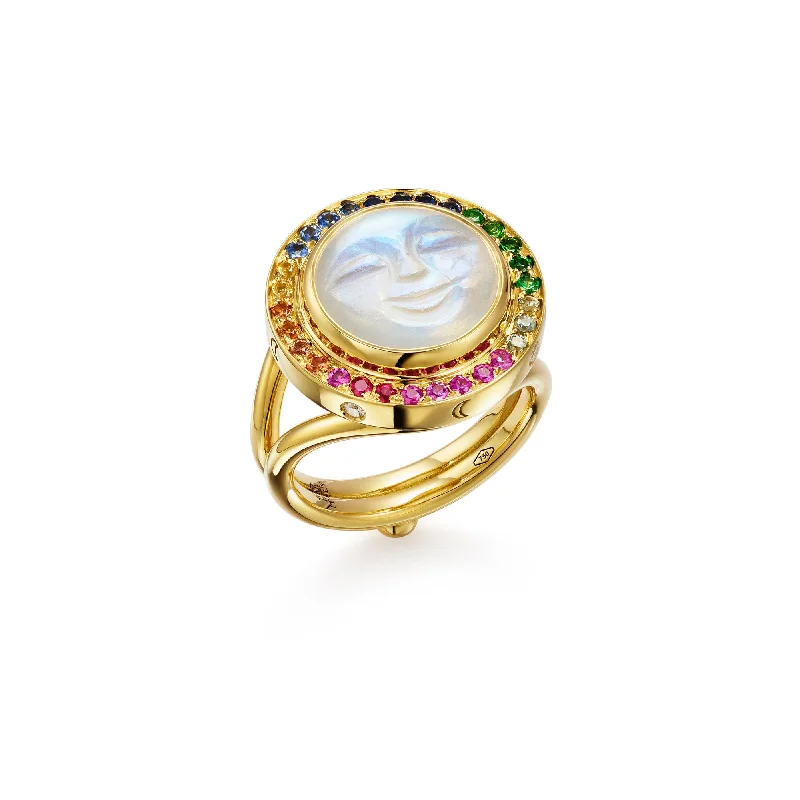 18K Rainbow Moonface Ring