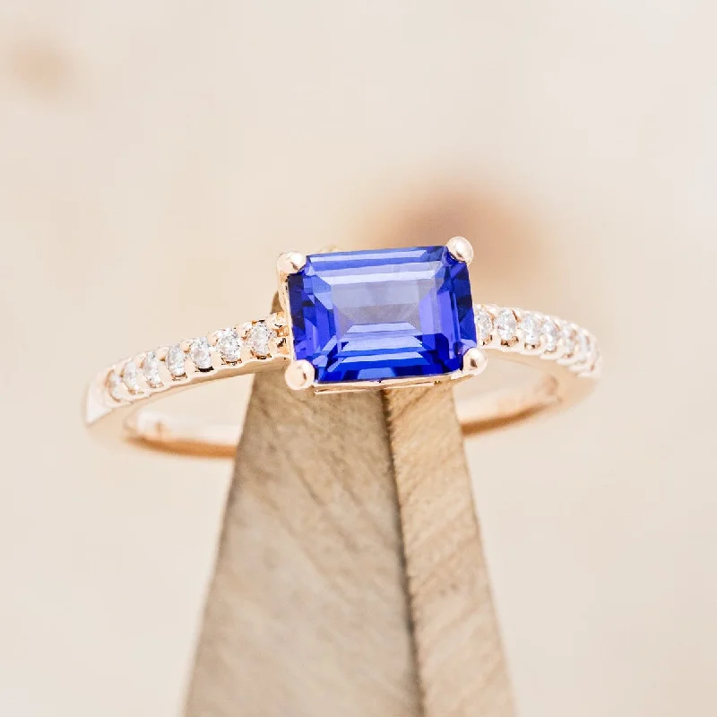 "AMARA" - EMERALD CUT LAB-GROWN SAPPHIRE ENGAGEMENT RING WITH DIAMOND ACCENTS