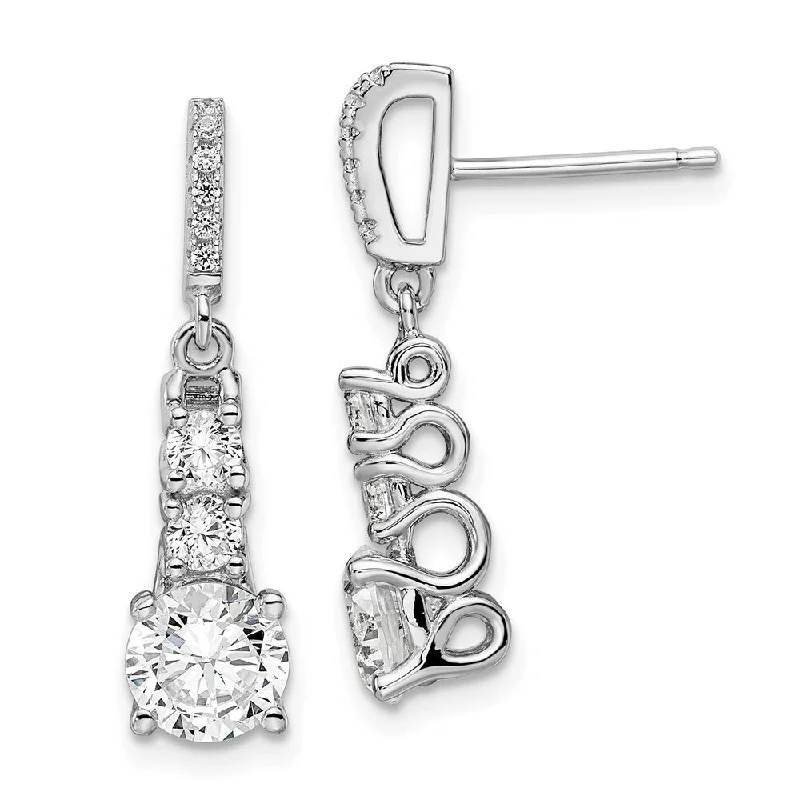 925 Sterling Silver CZ and Brilliant Embers 3 Stone Dangle Earrings (L-25 mm, W-8 mm)